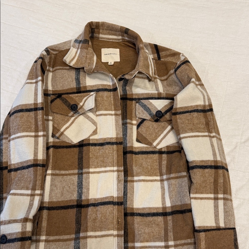 Thread & Supply Tan and White Plaid Shirt
